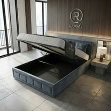 Image of OTTOMAN STORAGE BED PANEL PLUSH VELVET UPHOLSTERED BED FRAME- HEADBOARD