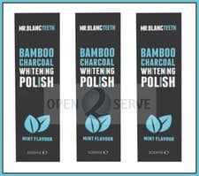 Image of 3x Mr Blanc Teeth Bamboo Charcoal Whitening Polish MINT | Natural - 100ml