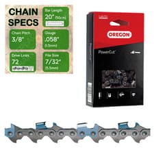 Image of 20" OREGON 73LPX072 Chainsaw Chain 3/8" .058" 1.5mm 73LPX072E 73LPX072X