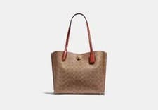 Image of Coach Willow Tote in Signature Canvas- New with Tags (Brass/Tan/Rust) C0693