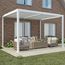 Image of White Veranda Pergola Carport Louvered Shutter Roof Deluxe 3m x 3m Garden