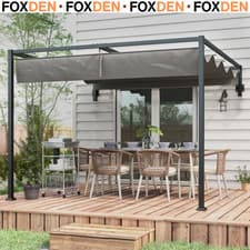 Image of 3x4m Lean To Pergola with Retractable Roof Metal Patio Canopy for Deck Shelter