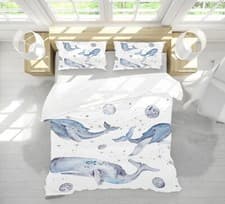 Image of 3D Watercolor Whale KER1221 Bed Pillowcases Quilt Duvet Cover Double Luna