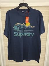 Image of Mens 2XL Superdry Navy Blue Grit T Shirt. Mountain Chest Logo. New With Tags.