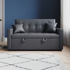 Image of Living Room Sofa Bed Pull Out 2 SeaterConvertible Sleeper 2 with Cushions Grey