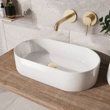 Image of 525mm Round Countertop Basin No Tap Holes White Ceramic Modern Bathroom Sink