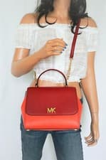 Image of MICHAEL KORS MOTT MEDIUM TH SMOOTH LEATHER SHOULDER BAG RED ORANGE(MANDARINE)