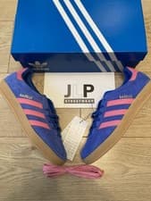 Image of Adidas Gazelle Indoor JS4144 Blue Pink Stripes Gum Sole Size 6.5 New With Tags