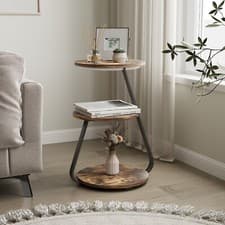 Image of 3-Tier Side Coffee Table LED Lighted Bedside End Table Storage Living Room Brown