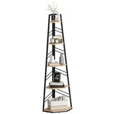 Image of HOMCOM 5-Tier Corner Bookcase, Floor Standing Shelving Unit, Natural