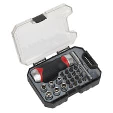 Image of Sealey Premier Fine Tooth Stubby Ratchet Screwdriver Socket & Bit Set 24pc AK649