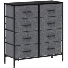 Image of HOMCOM 8 Drawer Fabric Chest of Drawers w/ Wooden Top for Hallway Black