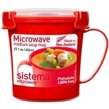 Image of Sistema Microwave Soup Mug | 656ml BPA-Free Cup with Steam Vent, Red