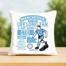 Image of Manchester City Retro Graphic personalised cushion with filling