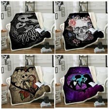 Image of Halloween Skull Soft Thick Warm Blanket Fleece Faux Fur Sofa Throw Bedding Chair