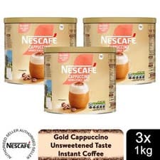 Image of Nescafe Gold Instant Coffee Granules 1kg Unsweetened Cappuccino, 3 Pack