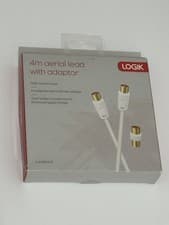 Image of Logik 4m Aerial Lead with Adapter - L4AERA15 Male to male cable F to F adaptor.