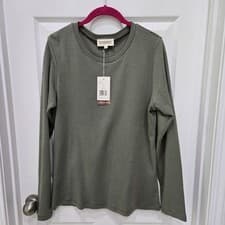 Image of SYNERGY Organic Clothing Women’s Sze XL Stiped Green Long Sleeve T- Shirt Tee