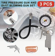 Image of 1/4 BSP Tyre Inflator Gauge Blow Gun 5m Air Hose Kit Air Compressor 3pc