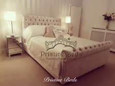Image of New Double Crushed Soft Velvet Fabric Chesterfield Sleigh Bed Frame | Mattress