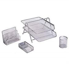 Image of Office 2 Tier A4 Filing Tray Wire Mesh Document Holder Paper Organizer Desk