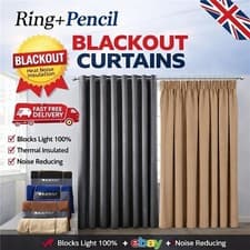 Image of THERMAL BLACKOUT CURTAINS READY MADE EYELET RING TOP OR PENCIL PLEAT +2 TIE BACK