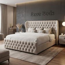 Image of Kendal Wingback Bed Frame Velvet Ottoman Gas Lift Storage Double King