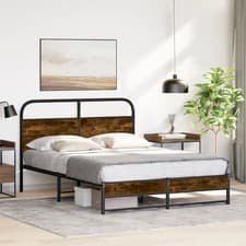 Image of WALPLUS Smoked Oak Bed Frame 140x200cm Engineered Wood  Double Bedroom Bed