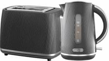 Image of Daewoo Cascade 1.7L Jug Kettle and 2 Slice Toaster Black Ribbed Texture Design