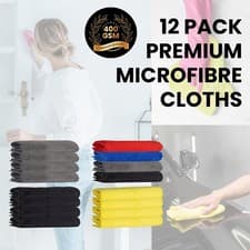Image of 12 Pack Premium Microfibre Cloth 400gsm XL/Jumbo Lint-Free Cleaning Cloths