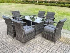 Image of Fimous Rattan Garden Furniture Dining Sets Table And Chair Set Dark Grey Mix