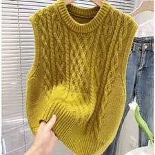 Image of Lady Chunky Knitted Vest Jumper Pullover Sleeveless Sweater Tops Knitwear Casual