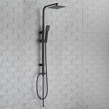 Image of New Square Shower Kit Twin Head Mixer Rail Hose Riser Bathroom Set Chrome Black
