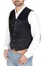 Image of Mens Real Suede Leather Traditional Style Classic Waistcoat Gilet Vest Black NEW