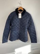 Image of Barbour Deveron Navy Diamond Quilted Jacket Corduroy Collar UK16 New