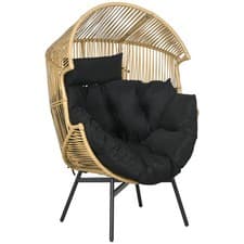Image of Outsunny Rattan Leisure Chair w/ Cushion, Garden Egg Chair with Headrest, Sand