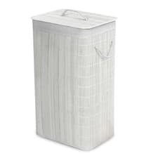 Image of Bamboo Laundry Basket with Lid Rectangular White Hamper Bin with Handles & Liner