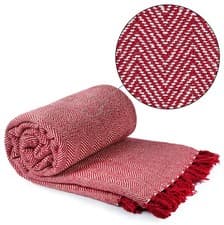 Image of Throw Blanket for Sofas Bed Runner Herringbone Design Soft Cotton Herringbone