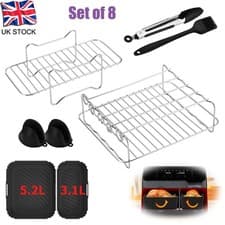 Image of 8PCS Air Fryer Rack & Grills Steel Baking Pot Dual Silicone Basket Accessories