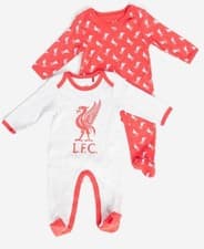 Image of New Liverpool FC LFC 2 Pack Baby Red Grey Sleep Suits Babygrows 6-9M - Liverbird