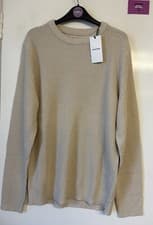 Image of Jack & Jones Men’s New Beige Crew Neck Knit Acrylic Sweatshirt Jumper Size Large