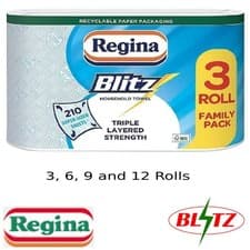 Image of 3 6 9 12 Rolls of Regina Blitz 3ply Kitchen Roll Paper Towels 70 Sheets per Roll