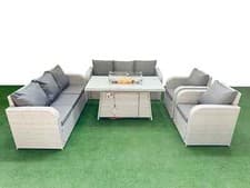 Image of Fimous Wicker Rattan Garden Furniture Set Sofa Gas Fire Pit Table Indoor Outdoor