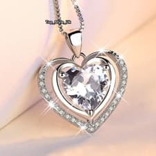 Image of Sparkling Crystal Heart & 925 Silver Necklace Presents for Women Girls Ladies Z3