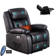 Image of ELECTRIC RECLINER ARMCHAIR 8 POINT HEATED LEATHER MASSAGE RECLINER CHAIR SOFA