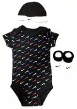 Image of Nike Newborn Baby 3 Piece Set 6–12m Black Unisex Swoosh Boxed FZ3422‑010