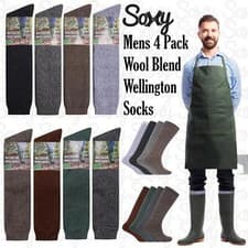 Image of  Mens 4 Pack  Wool Blend Long Warm Wellington Welly Wellie Boot Socks 6 - 11