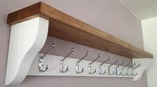 Image of COAT RACK WITH SHELF Rustic Handmade 10 Chrome Double Hooks Dark Oak /All White