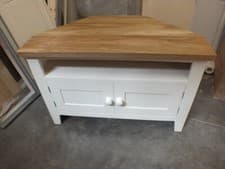 Image of BUCKINGHAM PAINTED CORNER TV UNIT- OAK TOP- IVORY- BESPOKE SIZES & COLOURS