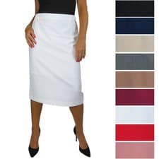 Image of Ladies Smart Pencil Skirt Below Knee Length with Partial Elasticated Waist 10-24